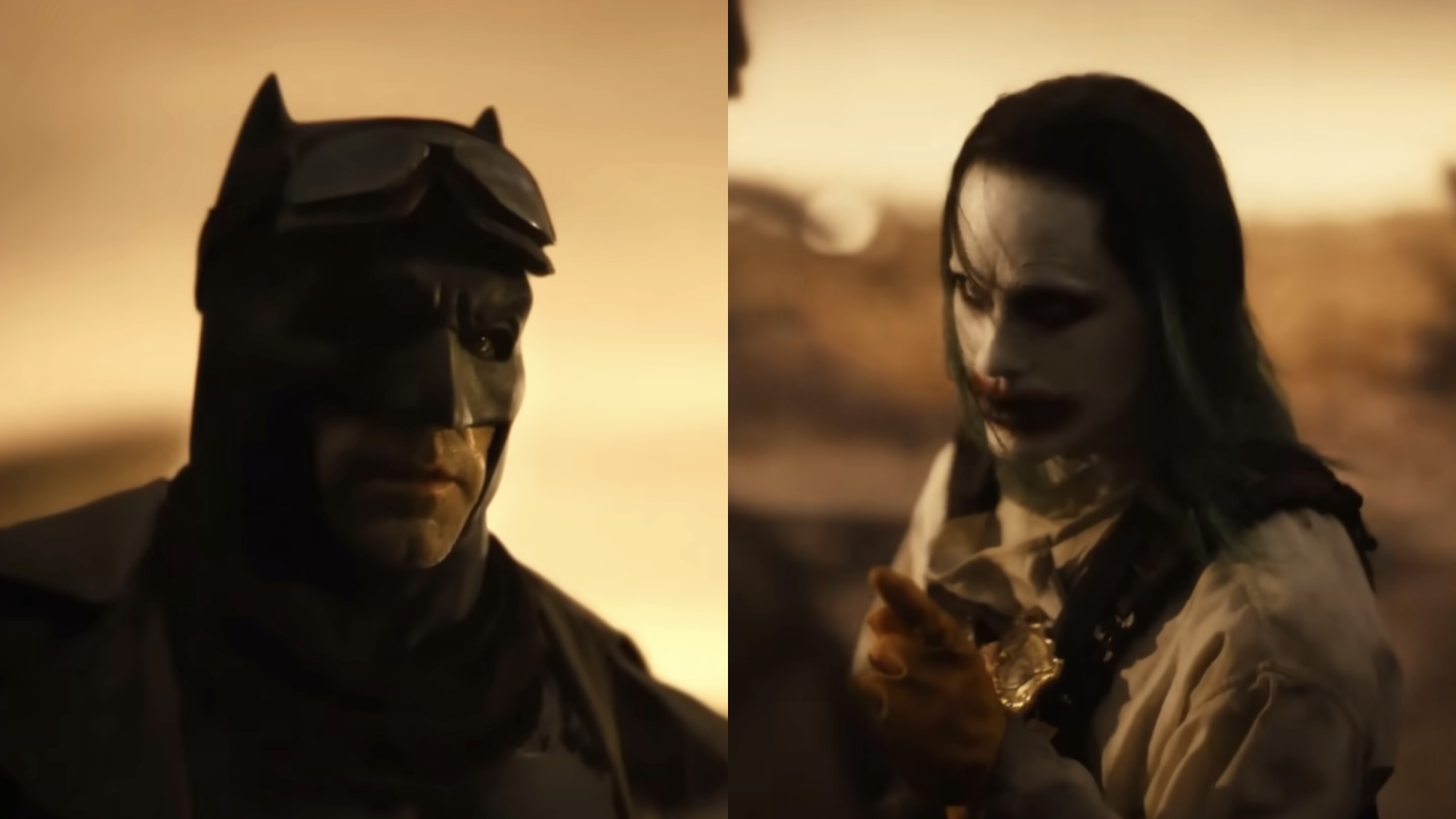 Batman and Joker from Zack Snyder's Knightmare side by side.