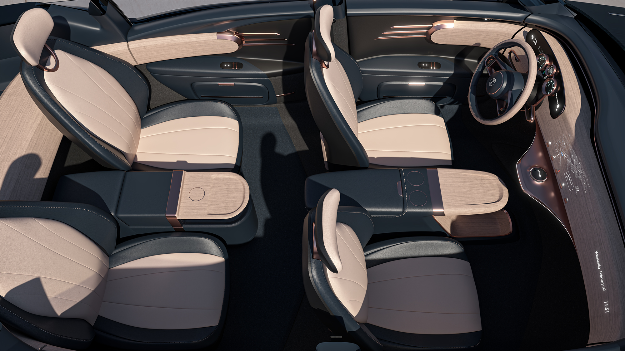 The interior of the Dacora luxury vehicle
