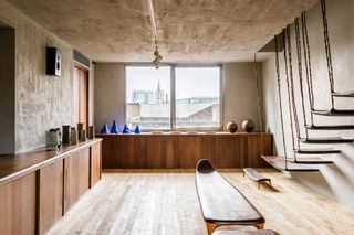 The brutalist interiors of Blue Mountain School's shop.