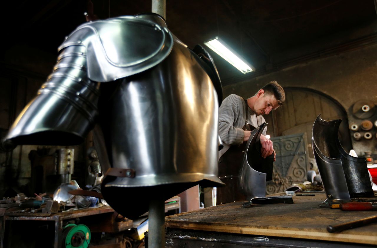 Johann Schmidberger works on a suit of armor for the Vatican&amp;#039;s Swiss Guards.