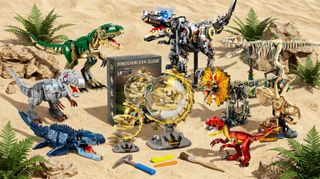 A selection of Lego dinosaur toys.