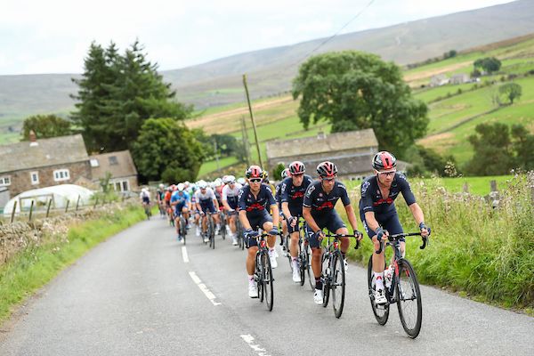 Picture by SWpix.com - 10/09/2021 - Cycling - AJ Bell Tour of Britain Stage 6 - Carlisle to Gateshead, England - Team INEOS Grenadiers at the front of the peloton on stage six of the AJ Bell Tour of Britain