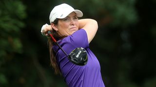 Aine Donegan takes a tee shot in a practice round for the Curtis Cup