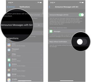 Tap Announce Messages with Siri, tap switch