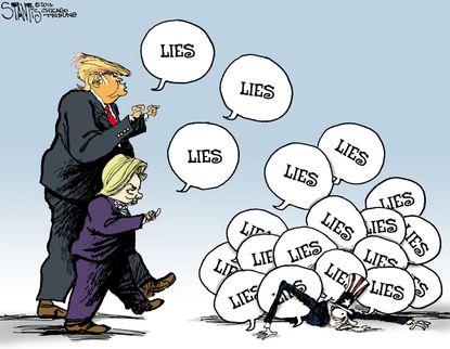 Political cartoon U.S. Trump and Clinton lies