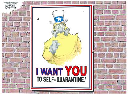 Political Cartoon U.S. Uncle Sam I want you quarantine coronavirus