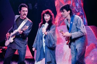 Del Palmer (far left) performs with Kate Bush in 1985