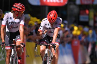 John Degenkolb (Trek-Segafredo) checking the damage of the crash