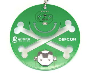 Back view of the green press badge