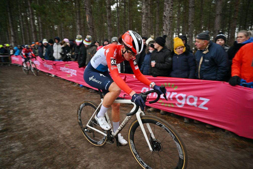ZONHOVEN BELGIUM JANUARY 07 Marie Schreiber of Luxembourg and Team SD Worx Protime competes during the 27th Zonhoven UCI CycloCross Worldcup 2024 Womens Elite on January 07 2024 in Zonhoven Belgium Photo by Luc ClaessenGetty Images