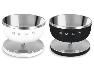 Black and white smeg digital scale on white background