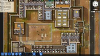 An in-game screenshot of Prison Architect showing a yard under construction