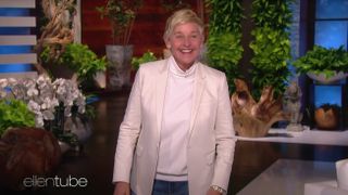 Ellen DeGeneres hosts her syndicated talk show.