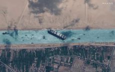 A satellite image showing the Ever Given in the Suez Canal on March 29, 2021, as the boat became free.