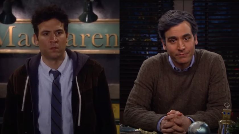 Side by side of Josh Radnor as a younger Ted Mosby looking off lost and an older Ted Mosby looking knowingly at the camera.