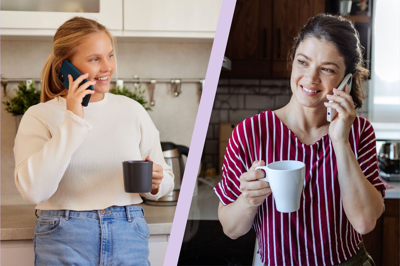 Mum and daughter talking on the phone