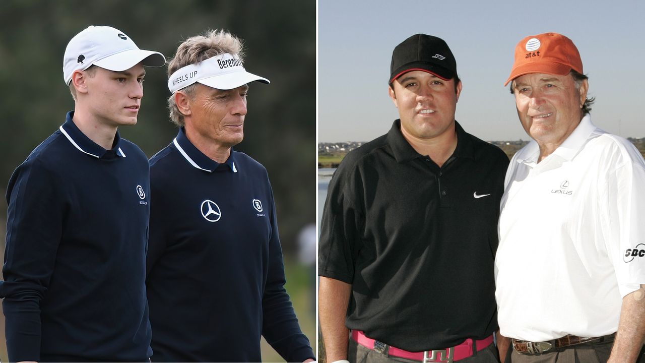 Jason Langer and father, Bernhard (left) plus Robert and Raymond Floyd (right)