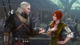 Geralt and Shani chat in The Witcher 3: Hearts of Stone.