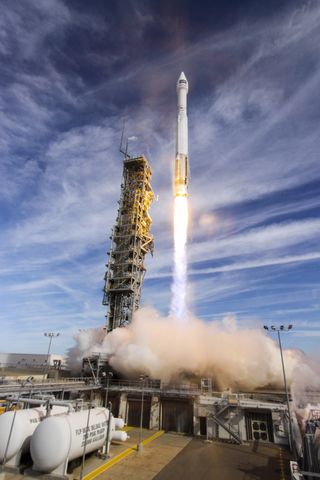 A United Launch Alliance Atlas V rocket launches the WorldView-4 Earth observation satellite for DigitalGlobe on Nov. 11, 2016. The rocket lifted off from Vandenberg Air Force Base in California.