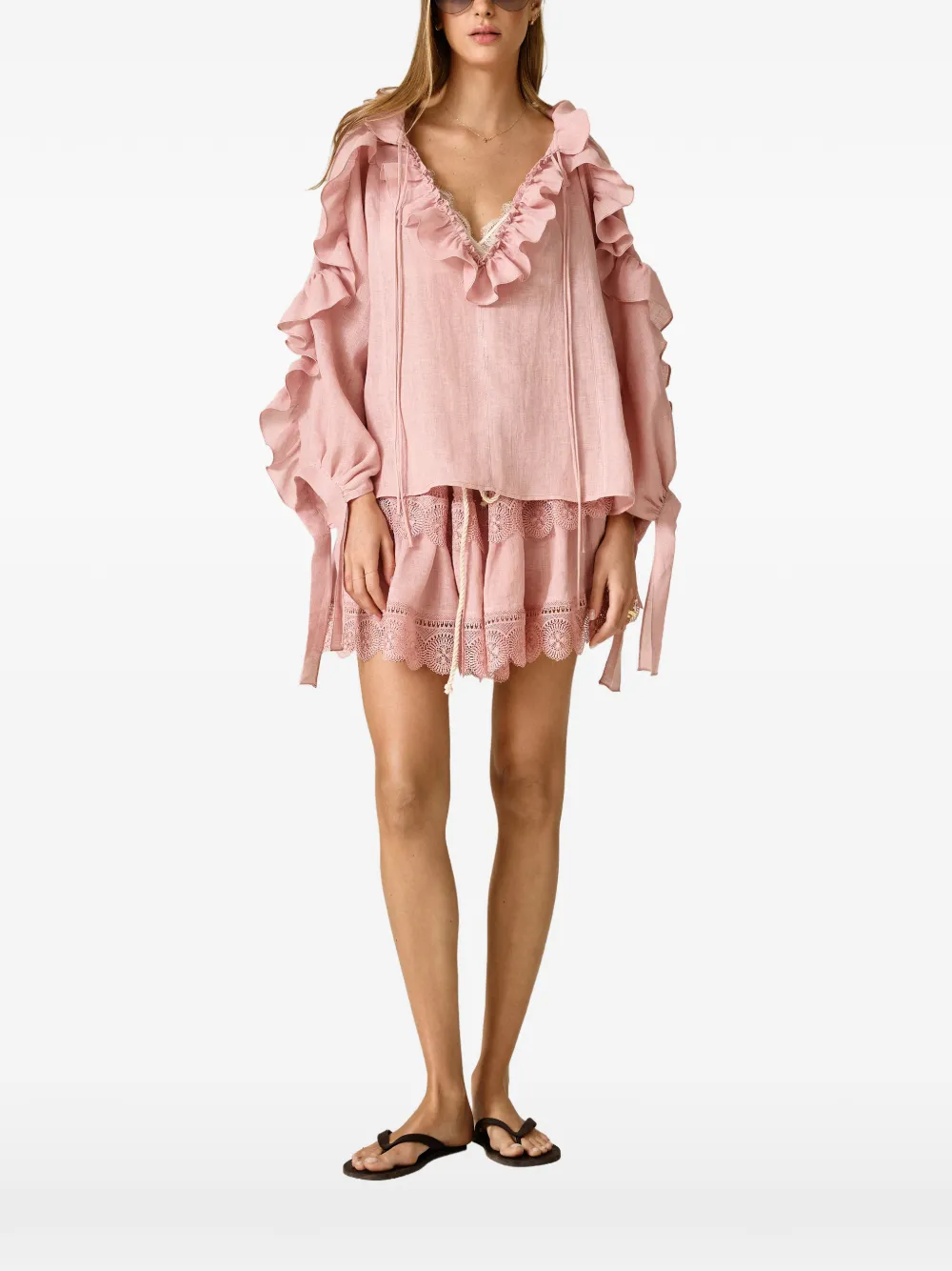 Pnk Ruffled Lace-Trim Blouse | 34