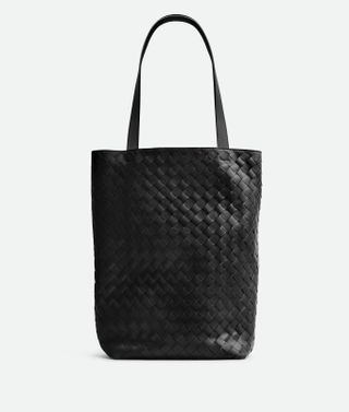 Small Intrecciato North-South Tote in Black