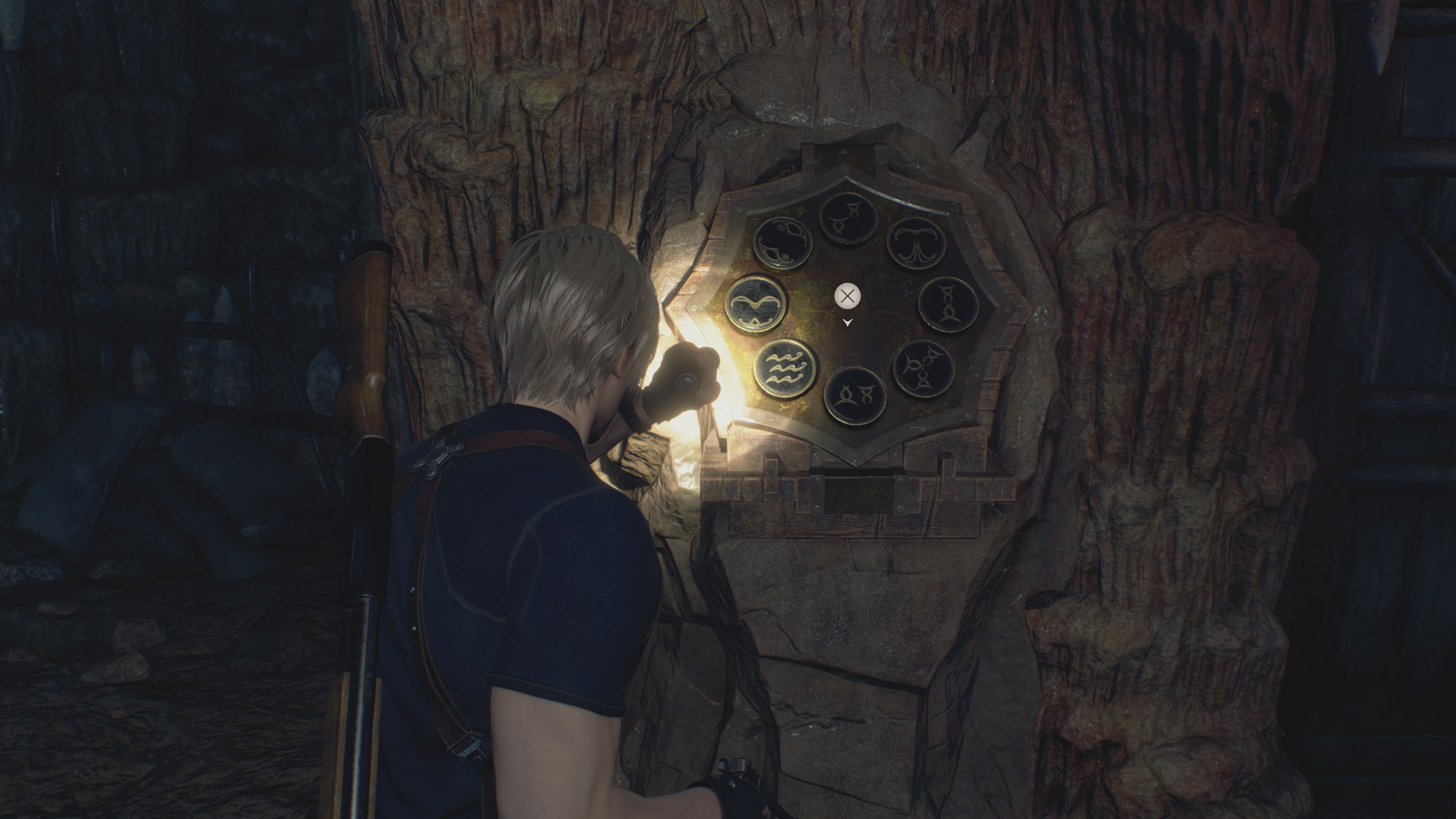 Resident Evil 4 Remake cave puzzle symbol pedastel
