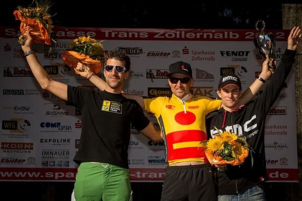 Men's overall podium: Alban Lakata, Christoph Sauser, Moritz Milatz