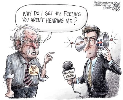 Political cartoon U.S. Bernie Sanders Trump Media