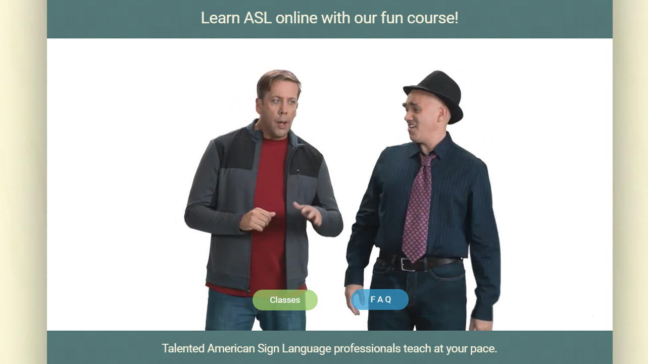 Screenshot of video player showing two men having ASL conversation