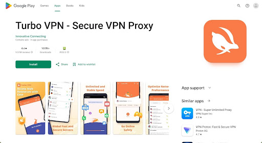 Screenshot of Turbo VPN app in the Google Play store