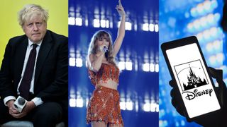images of Boris Johnson, Taylor Swift and Disney logo on a phone