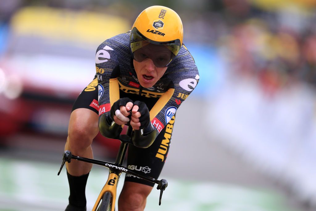 LAVAL ESPACE MAYENNE FRANCE JUNE 30 Steven Kruijswijk of The Netherlands and Team JumboVisma at arrival during the 108th Tour de France 2021 Stage 5 a 272km Individual Time Trial stage from Chang to Laval Espace Mayenne 90m ITT LeTour TDF2021 on June 30 2021 in Laval Espace Mayenne France Photo by Christophe PetitTesson PoolGetty Images