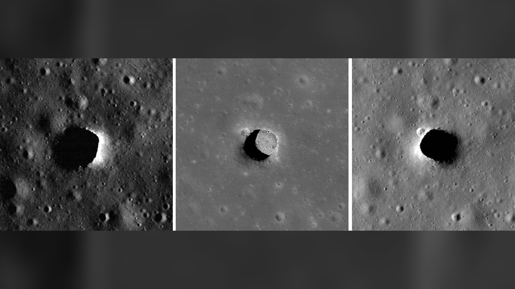 NASA's Lunar Reconnaissance Orbiter Camera's images of the Tranquillitatis pit with different lighting