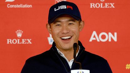 Collin Morikawa pictured during his Ryder Cup press conference