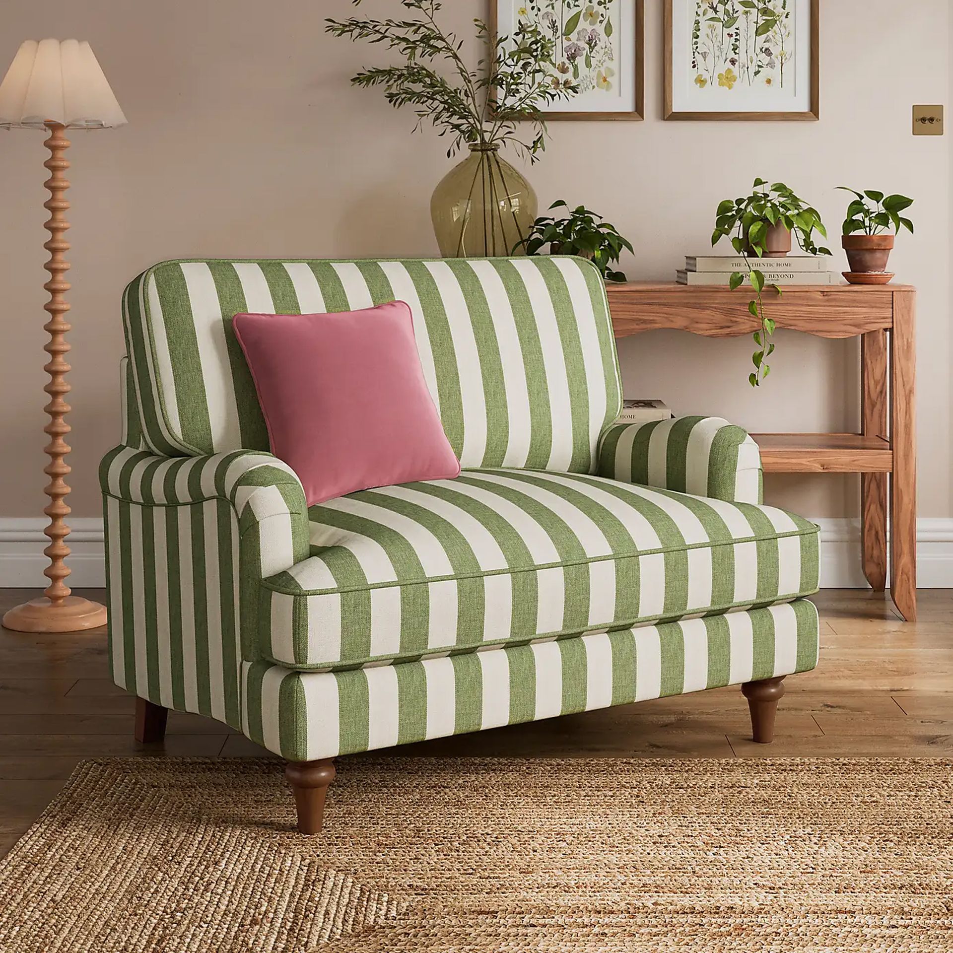 Dunelm Beatrice II Woven Stripe Snuggle Sofa Bed green