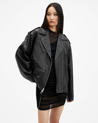 Daylen Oversized Leather Biker Jacket