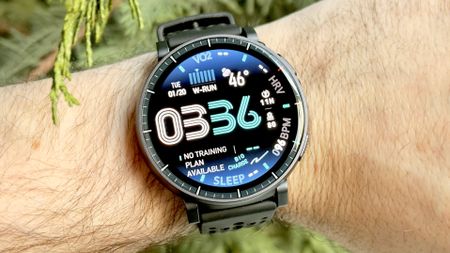 Close-up of the Amazfit Active Max smartwatch on a user's wrist