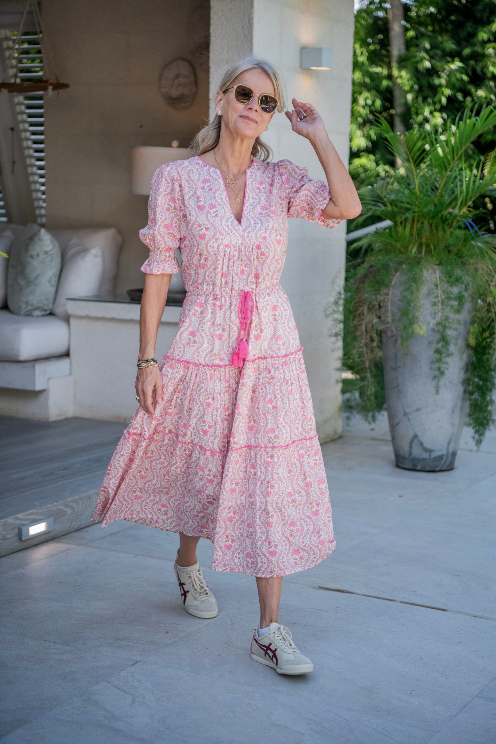 Tara Dress - Pink Trellis - on Pre-Order Shipping Second Week of July - Uk 6
