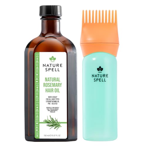 Nature Spell Rosemary Oil for Hair Growth With Root Comb Applicator, Pre-Diluted Oil to Strengthen and Nourish Dry, Damaged Strands, for All Hair Types, 150ml
