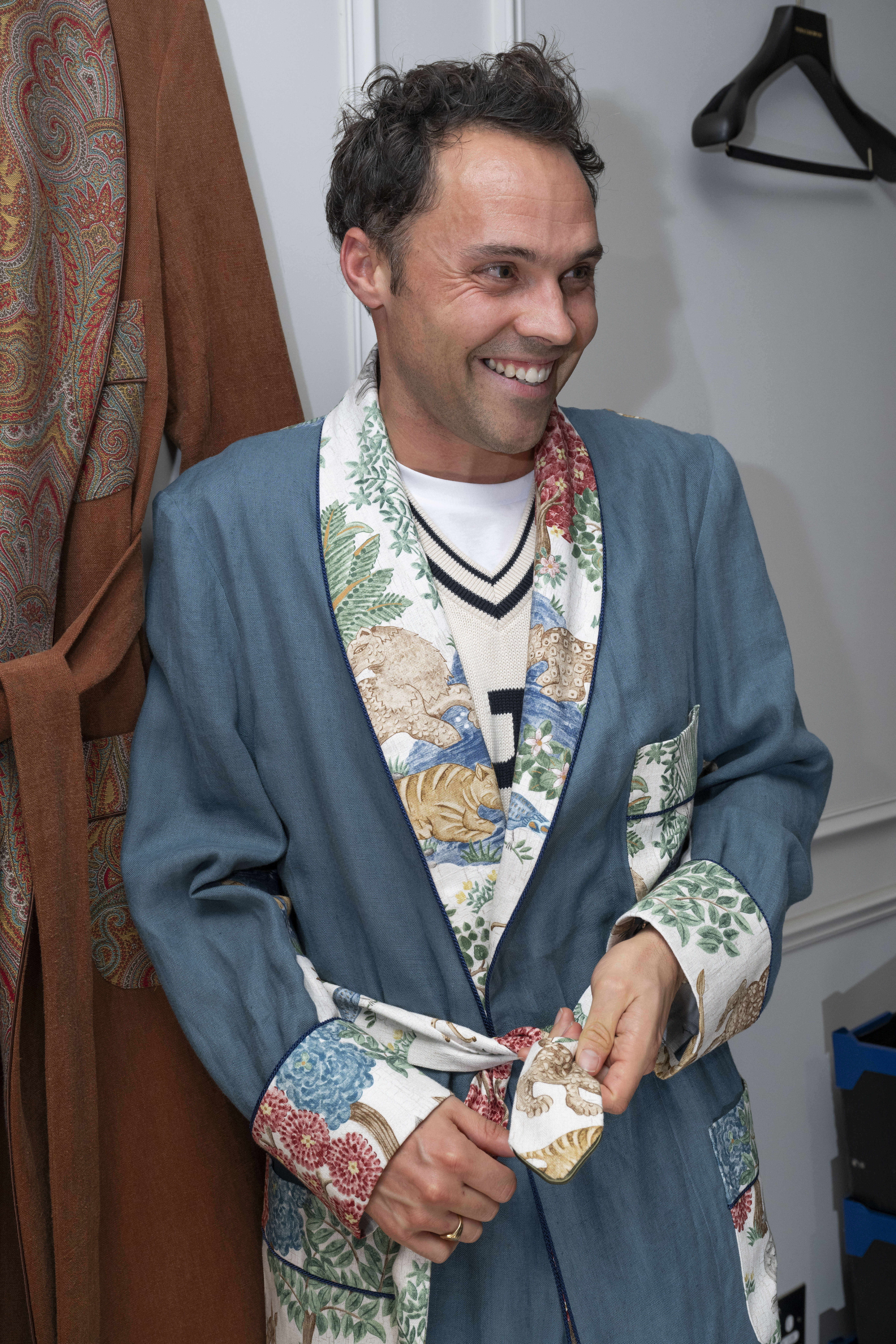 Andy Jordan in a blue house coat