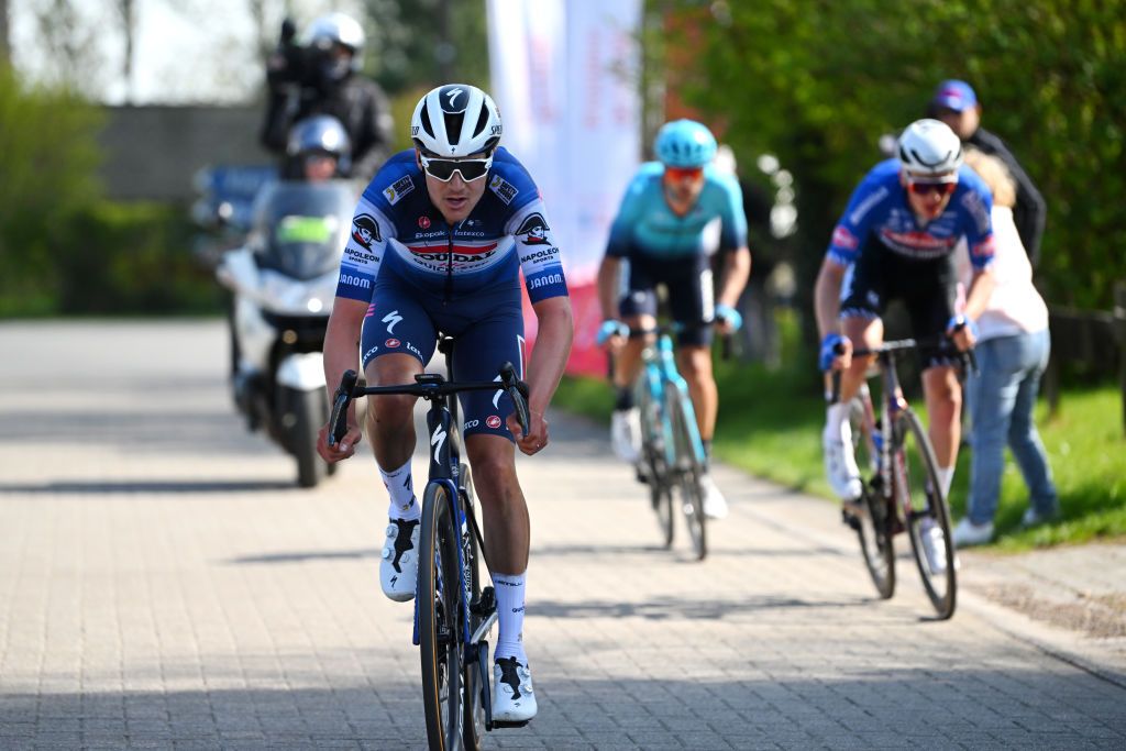 HUY BELGIUM APRIL 19 Louis Vervaeke of Belgium and Team Soudal Quick Step competes in the breakaway during the 87th La Fleche Wallonne 2023 Mens Elite a 1943km one day race from Herve to Mur de Huy UCIWT on April 19 2023 in Huy Belgium Photo by Luc ClaessenGetty Images