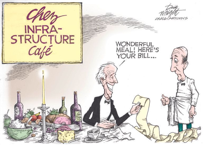 Political Cartoon U.S. biden infrastructure