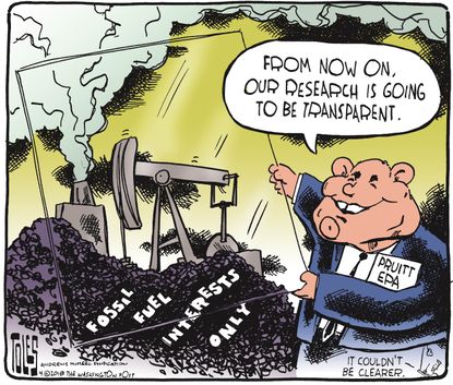 Political cartoon U.S. Scott Pruitt EPA transparency corruption