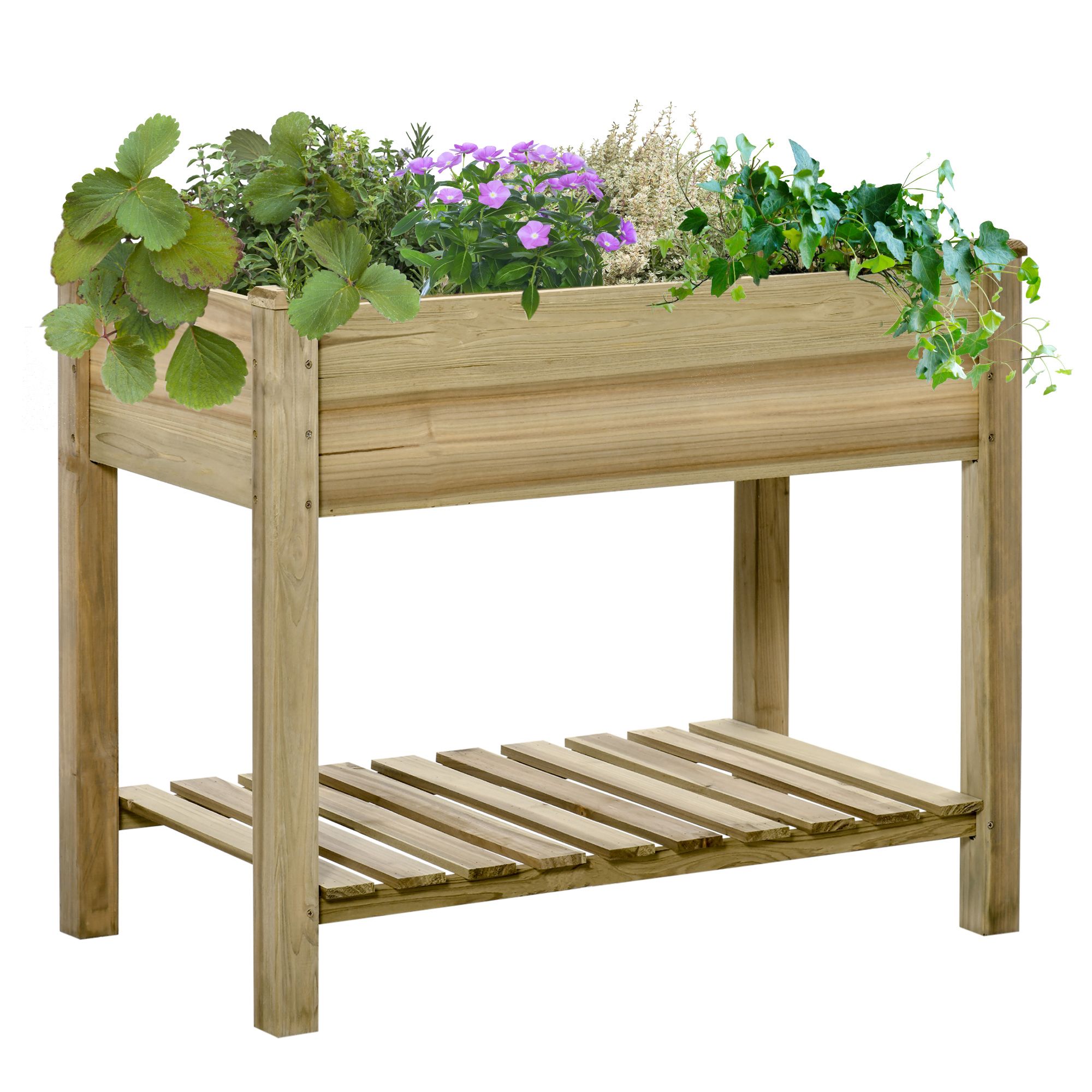Raised Garden Bed W/ Legs and Storage Shelf Elevated Planter Box