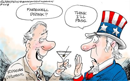 Political cartoon U.S. Russia spy poisoning Uncle Sam diplomats