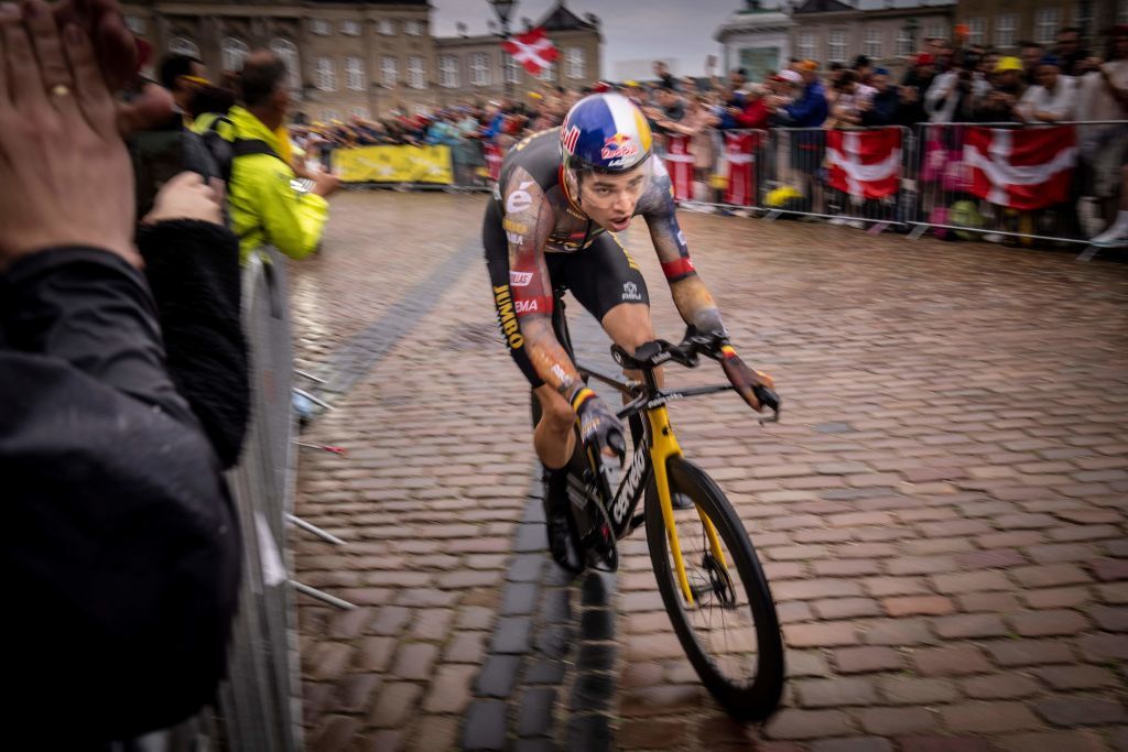 Jumbo-Visma team&#039;s Belgian rider Wout van Aert competes in the 1st stage of the 109th edition of the Tour de France cycling race 132 km individual time trial stage in Copenhagen on July 1 2022 Denmark OUT Photo by Mads Claus Rasmussen Ritzau Scanpix AFP Denmark OUT Photo by MADS CLAUS RASMUSSENRitzau ScanpixAFP via Getty Images