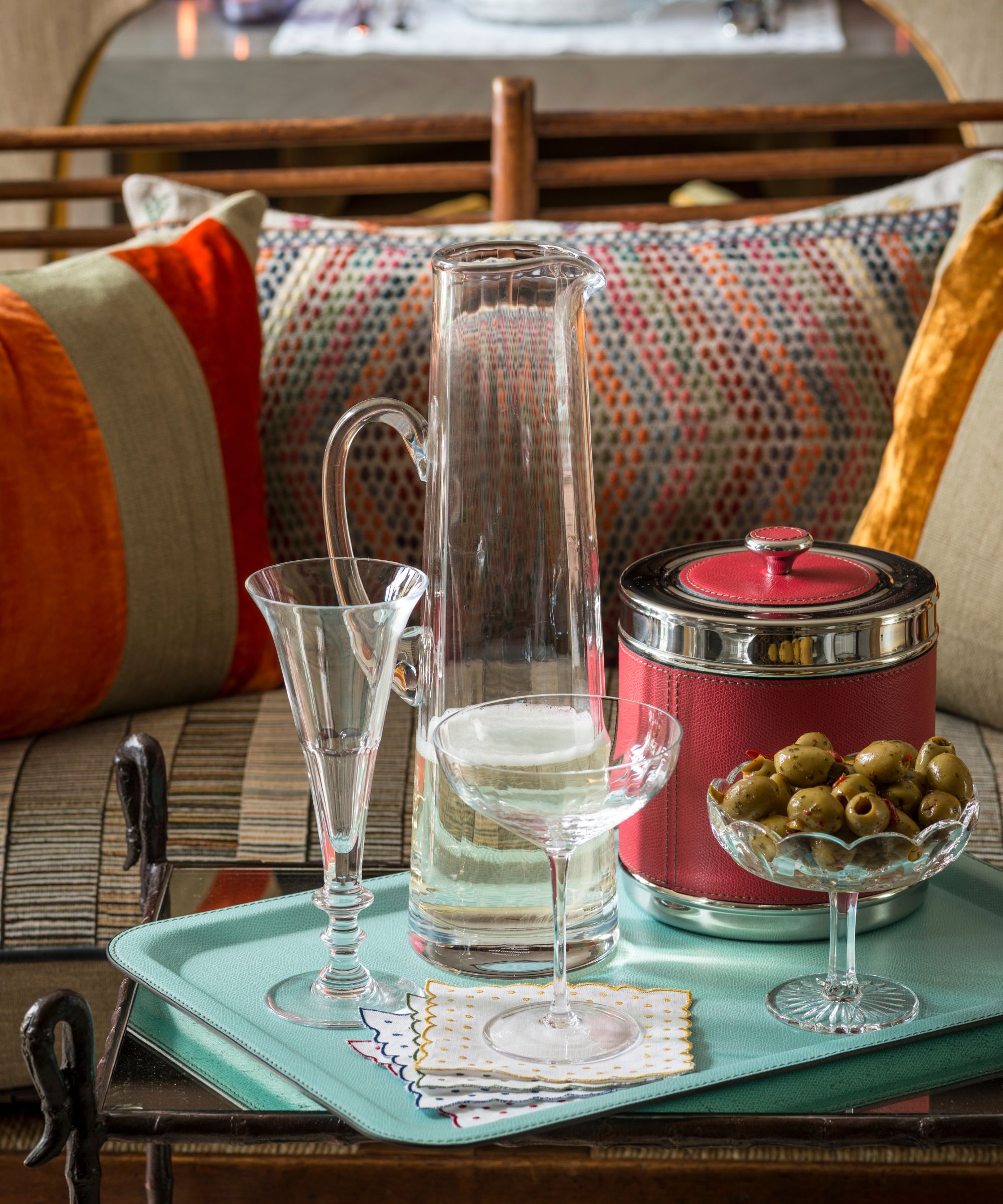 Drinks and olives on a tray