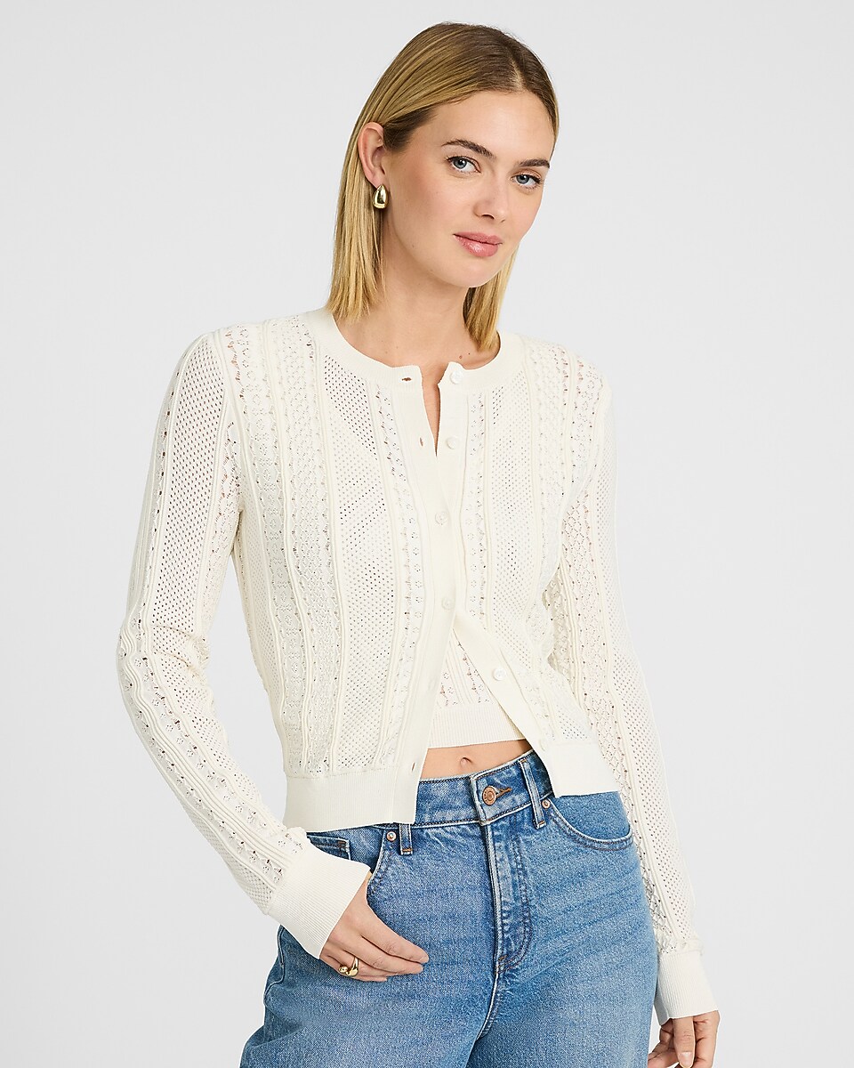 express, Pointelle Crew Neck Long Sleeve Cardigan