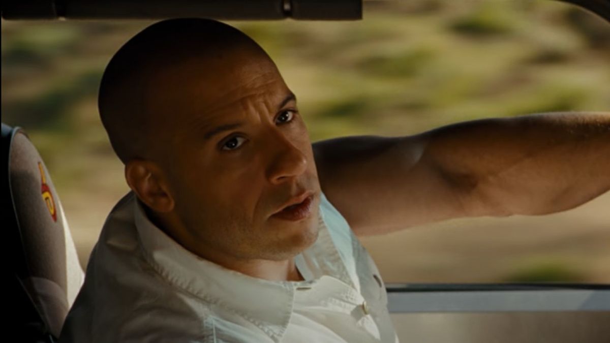 Vin Diesel driving a car in Fast &amp; Furious