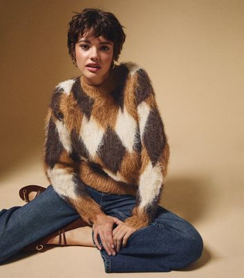 Brown Brushed Diamond Pattern Jumper